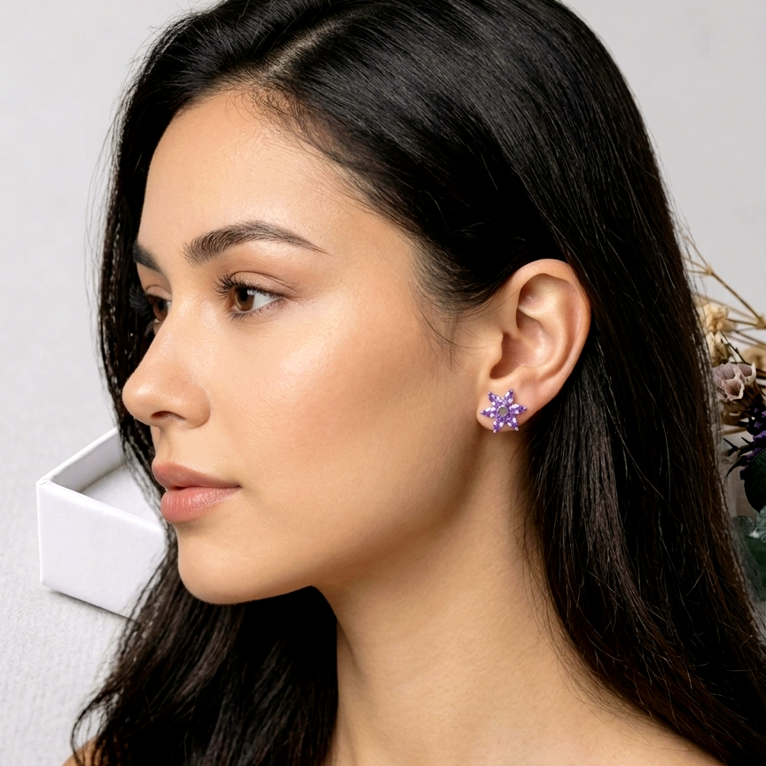 Amethyst Flower Stud Earrings